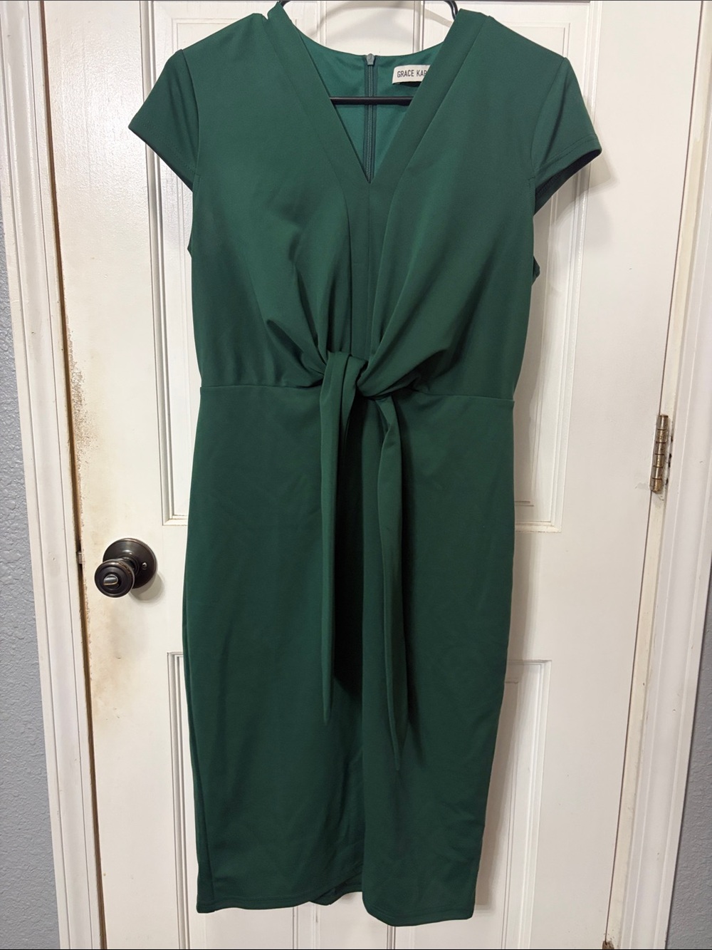 Grace Karin Emerald Green Tie-Front V-Neck Dress
